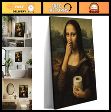 Funny Mona Lisa Bathroom Canvas Art - Humorous Toilet Decor, Vintage Whimsical P
