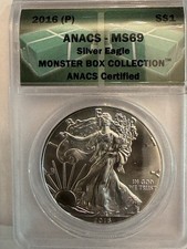 2016 (P) AMERICAN SILVER EAGLE. ANACS – CERTIFIED MS 69. MONSTER BOX COLLECTION
