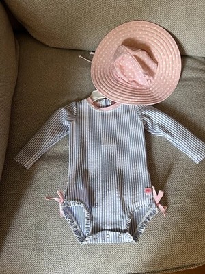 RuffleButts Girls Striped Long Sleeve One-Piece 3-6M Ruffle Bow Zip