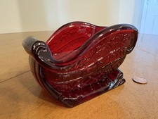 Vtg Christmas Sleigh Candy Dish Nut Bowl Red ...