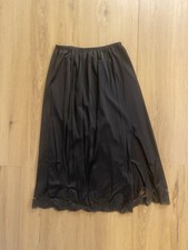 Vtg Vanity Fair Black Nylon Slip Skirt Lace Trim Side Slit Whimsigoth Witchy USA