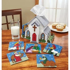 Herrschners® Christmas Church Tissue Box & Nativity Coasters Plastic Canvas Kit