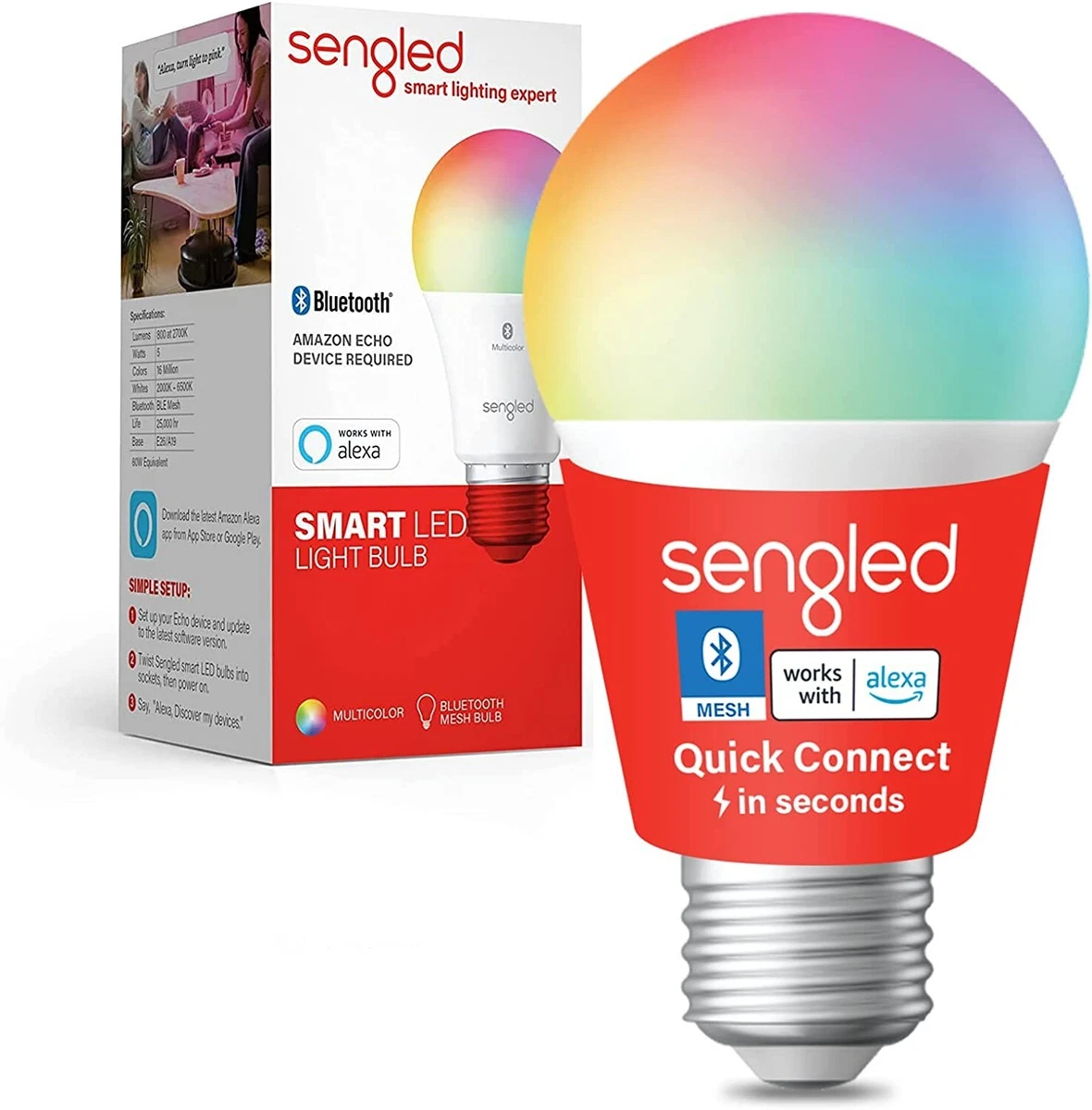 NEW Sengled Smart Light Bulb, Dimmable, Muli Color,  Echo Device  Required