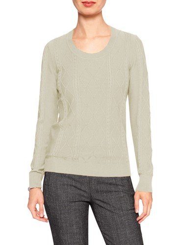4533-2 banana republic womens ivory beige cableknit scoop neck
