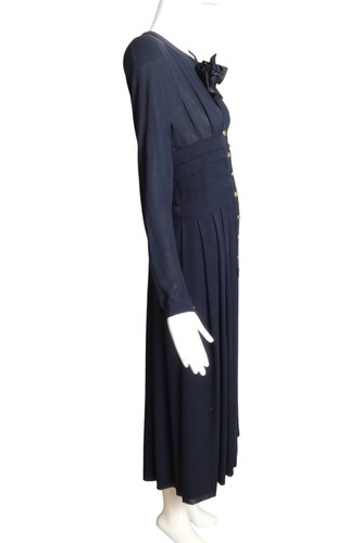 CHANEL BOUTIQUE- 1980s Navy Pleated Chiffon Dress, Size 12 - Picture 3 of 7