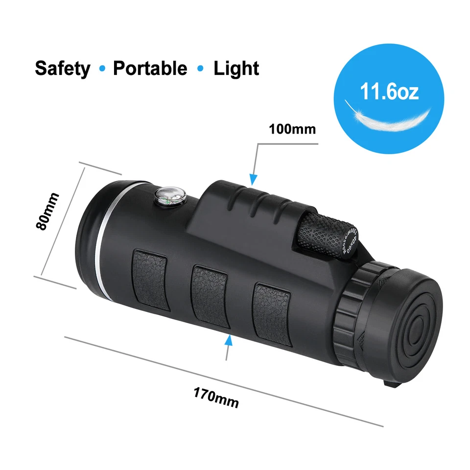 4K Zoom Monocular Telescope w/Phone Clip Tripod Night Vision Outdoor Hiking - Image 4 of 4