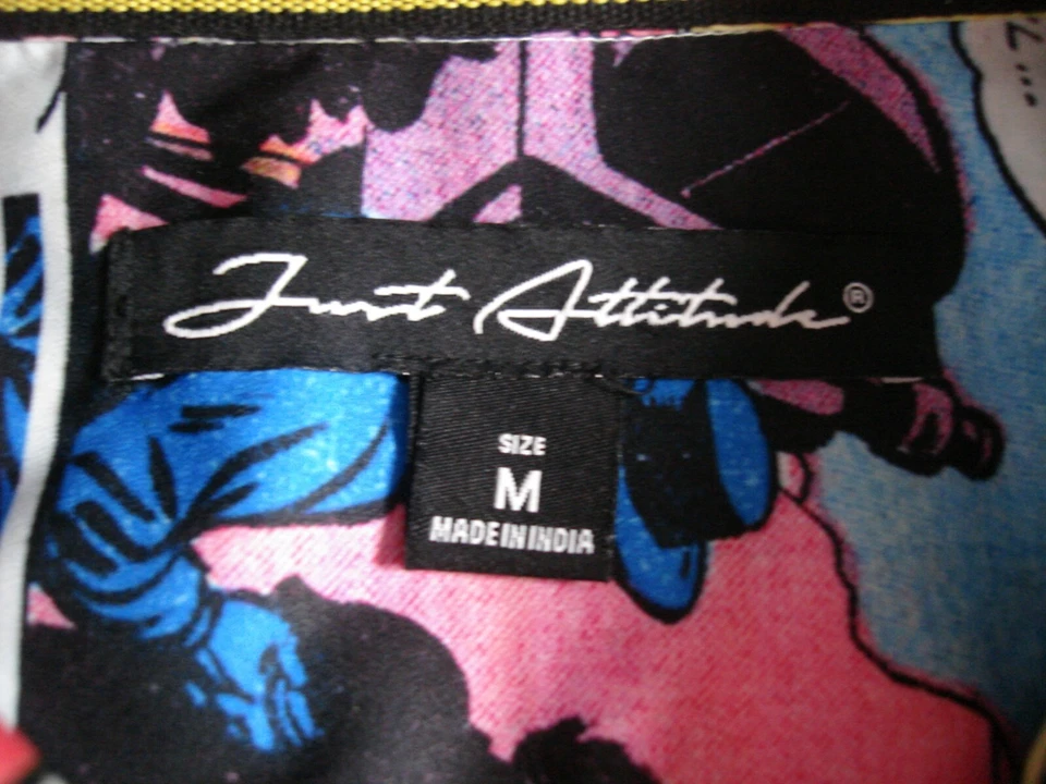 Just Attitude Men's Comic Strip Print Poly/Spandex Button Ft. S/S Shirt Sz. M - Image 3 of 4