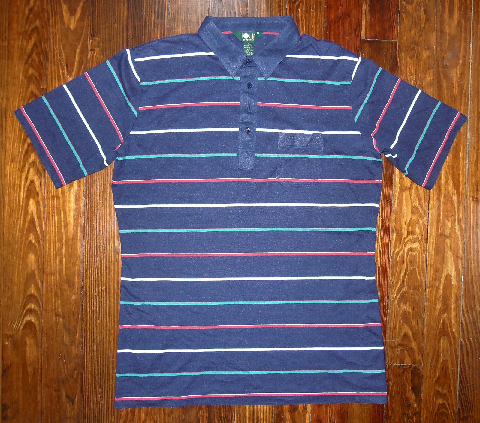 Polo Shirt Vintage 90s Tour Collection Striped Golf Preppy Single Stitch Size XL-image
