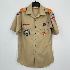 Vtg Boy Scouts Of America Shirt M Brown Button Up Uniform Camping Patches USA