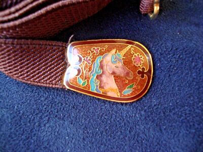 VINTAGE CLOISONNE MINI MULTI-COLOR UNICORN BROWN BUCKLE W  display picture 2