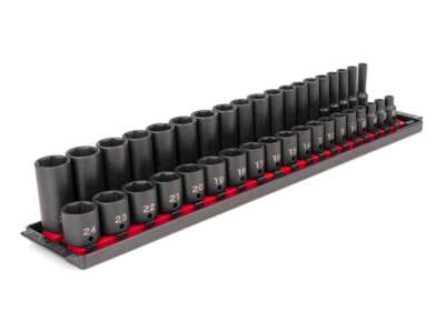 Tekton 3/8 Inch Drive 6 Point. Impact Socket Set On Rails, 38 Pieces (6-24 Mm)