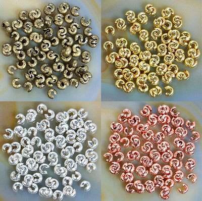 Wholesale 100 Pcs 4MM Silver Gold Plated End Crimp Beads Knot Covers Finding