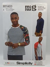 Simplicity 11403 Men's Knit Shirt Raglan Henley Uncut Pattern 8613 Mimi G  XS-XL
