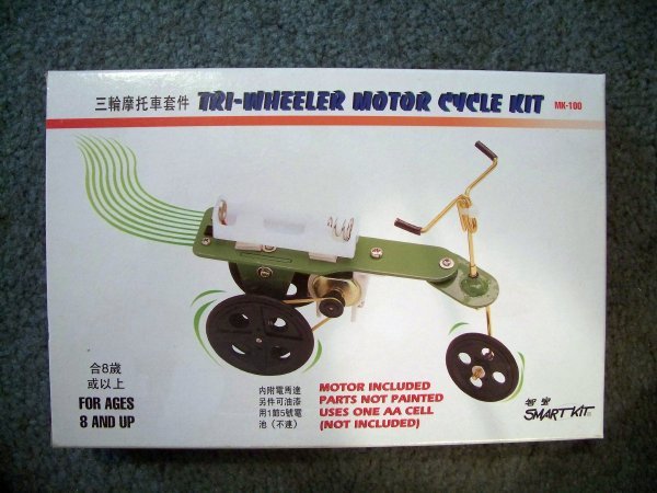 UNBUILT electric MOTOR 3-wheel MOTORCYCLE science fair project toy learning kit