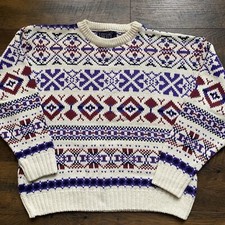 Vintage Geometric Striped Knit Grandpa Crewneck Sweater Size XL Made In USA C2