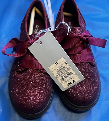 NWT Dressy Ruby Red Glittery Girls' Sz 11 Phoebe Oxford Lace-Up Shoes-Cat & Jack
