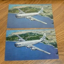(2) 1950s PAN AMERICAN AIRLINE Double-decked "STRATO" CLIPPERS POSTCARDS