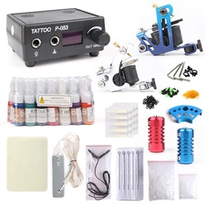 Complete Tattoo Kit 2 Professional Machine Set Gun 15 Inks Power Supply Needles