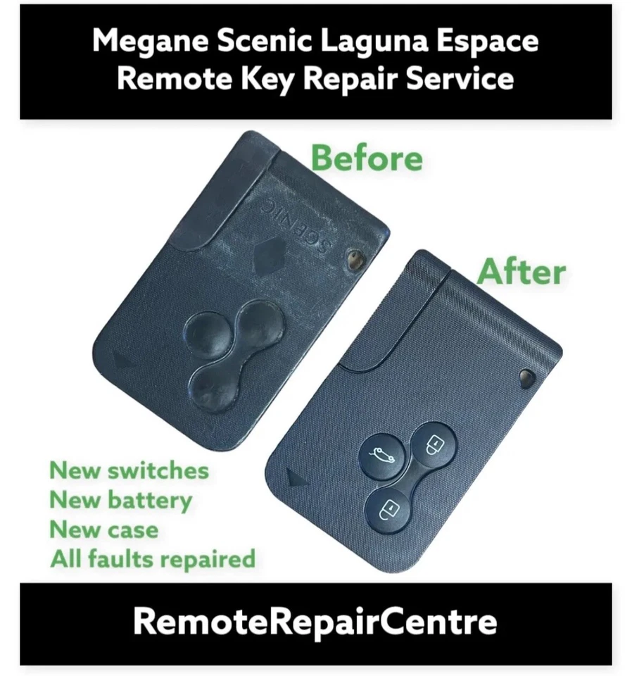 REMOTEREPAIRCENTRE Repair Service for Renault Laguna Megane Scenic Clio Smart Key Card Fob New Case