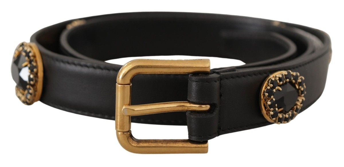 Dolce & Gabbana ベルト 85 cm DOLCE & GABBANA Belt Black Leather Embellished Crystal Logo