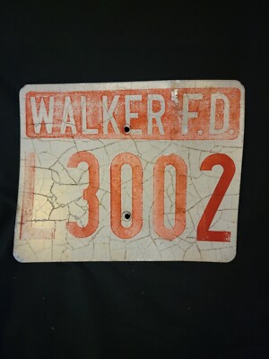 Walker FD Fire Dept. 10x8 Metal Marker Sign L3002 Vtg Retro Faded Red AS IS