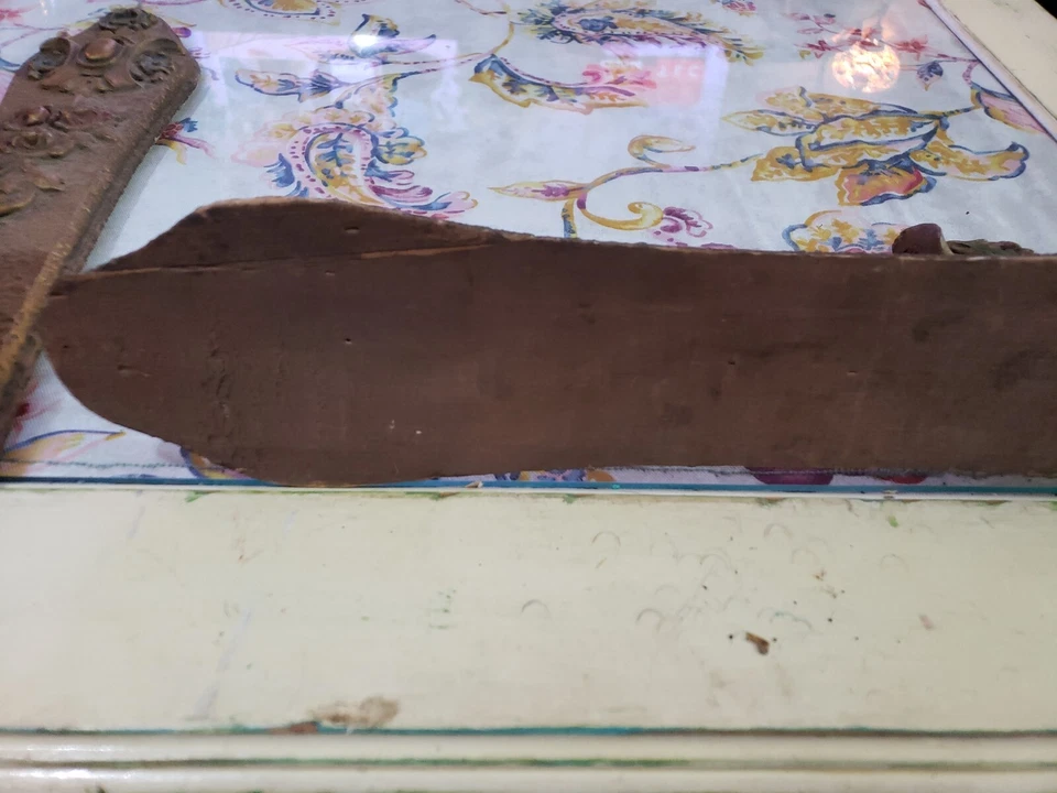 Antique Pair Wood and Brass Wall Hanging Sconces Candle Holders Primitive 17" - Image 4 of 4