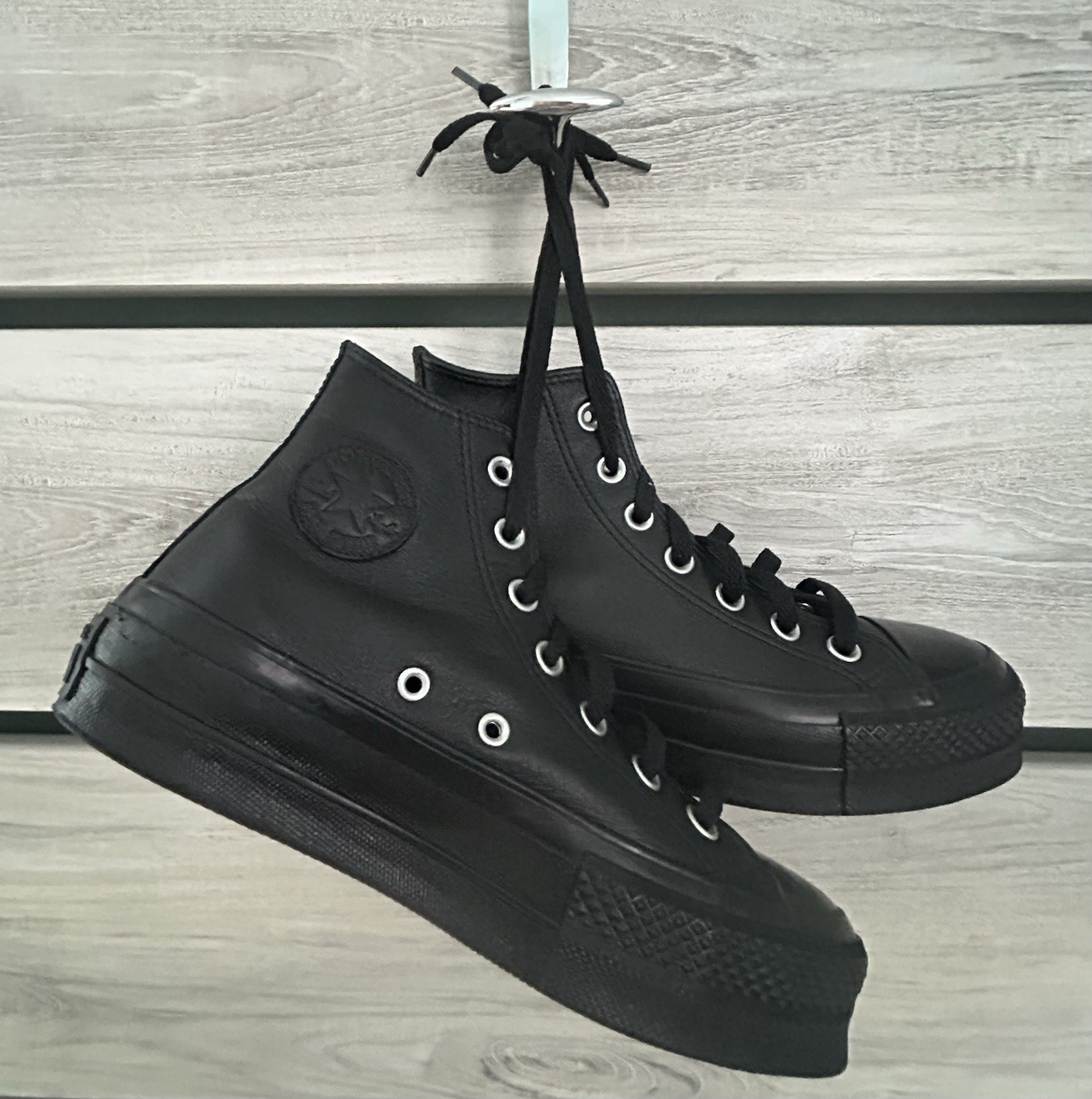 Converse Black Soft Leather Platform Sneakers High Top Shoes Size 5.5 thumbnail 2