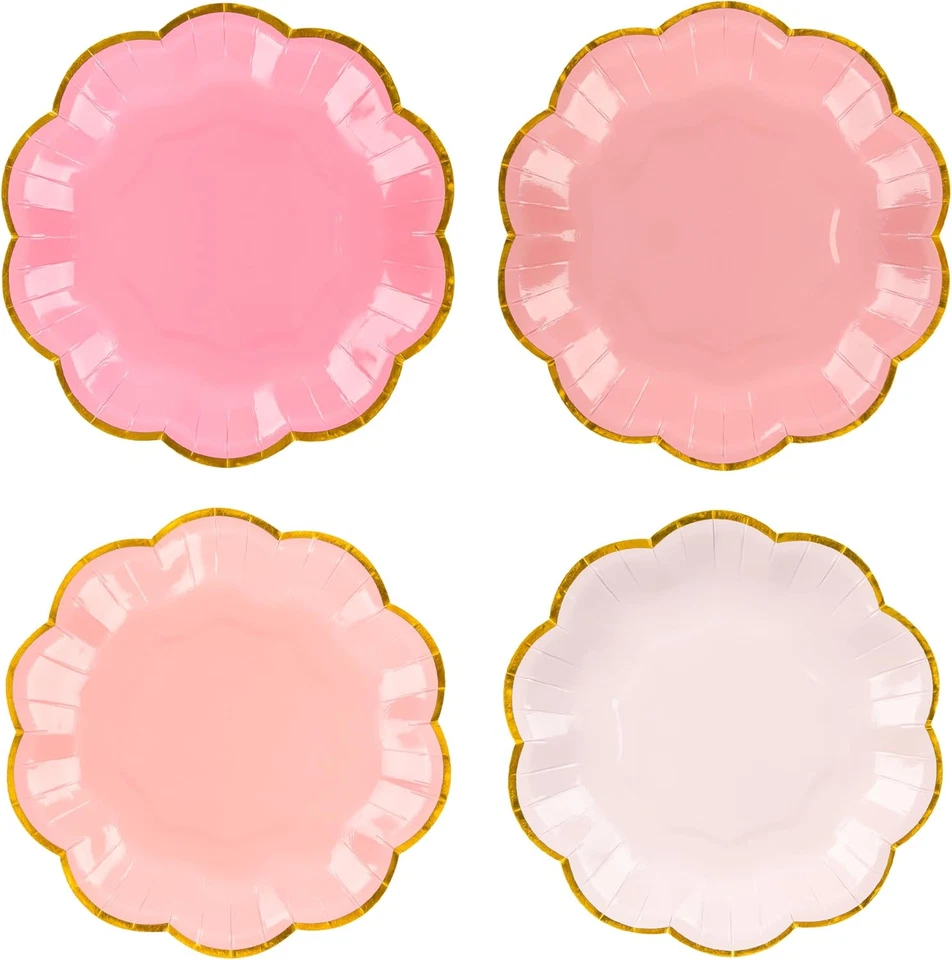 渐变粉红色甜点盘 - 7 英寸金箔扇贝边缘一次性蛋糕... — 第 3/4 张图片