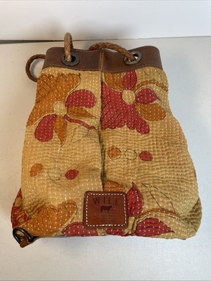 Will Leather Goods Reversible Kantha Quilted Sack Tote Bag Red/Orange/Blue/Green
