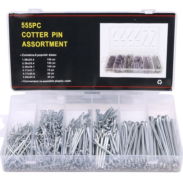 Splinte Sortiment Set Verzinkter Stahl Cotter Pins 555-Teilig 6 GrößEn Silber-image