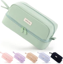 Big Capacity Large Pencil Case Canvas Pen Pouch Bag with 2 Compartments for Girl