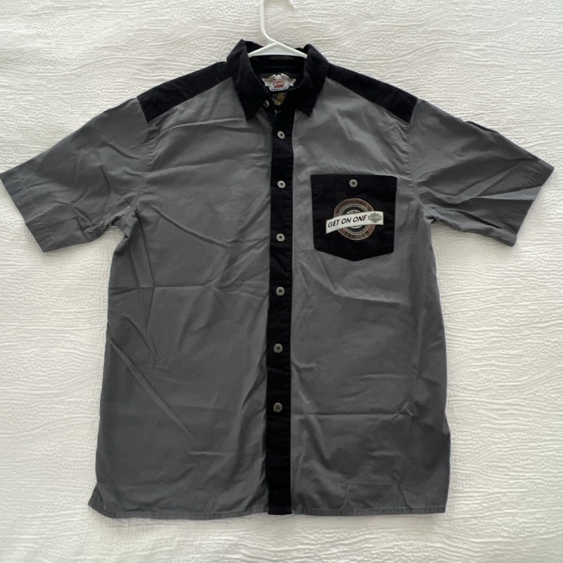 $85 Harley Davidson Motorcycle Button Up Mechanic Shirt Short Sleeve Mens Medium