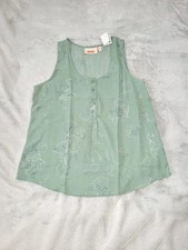 EVRI Womens Medium Green Floral Sleeveless Tank Top Button Flowy Vacation Cruise