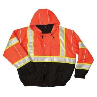 Kishigo Js120-2X Hi-Vis Bomber Jacket, Polyester, Class 3 Type R, Orange/Black,