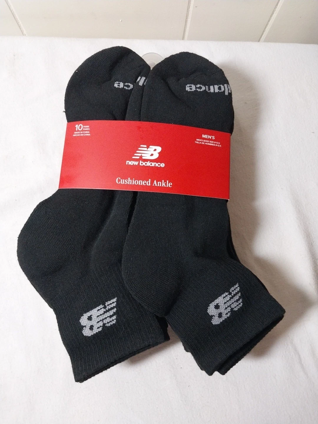 New Balance Men's 10-Pairs Cushion Ankle Socks Arch Support Black Size 8-12.5