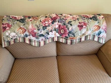 Gorgeous Floral on Green over Striped Layered Scalloped valance 48 x 17½"