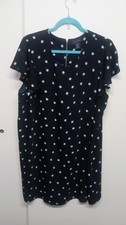 Tahari Womens Blk White Polka Dots Ruffle Sleeve Shift Dress Sz 1X Pre-owned 