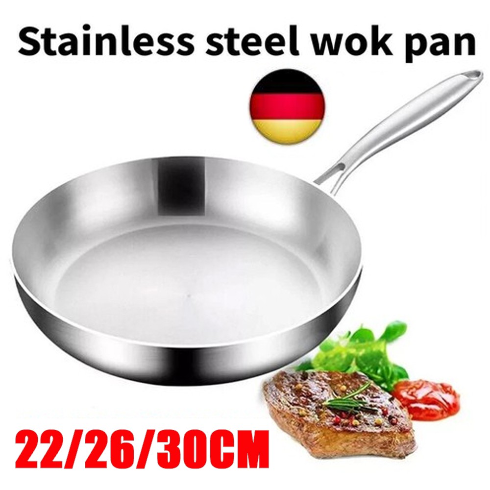 Edelstahl Pfanne Unbeschichtet - Induktion - Profi Bratpfanne 22/26/30cm