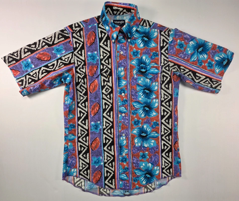 Vintage Wrangler Mens 15.5 Cowboy Cut Western Shirt Large Tails Floral Aztec - Image 2 of 4