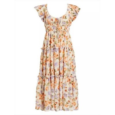 En Saion Sibyl Dress Size Small Floral Chiffon Tiered Midi