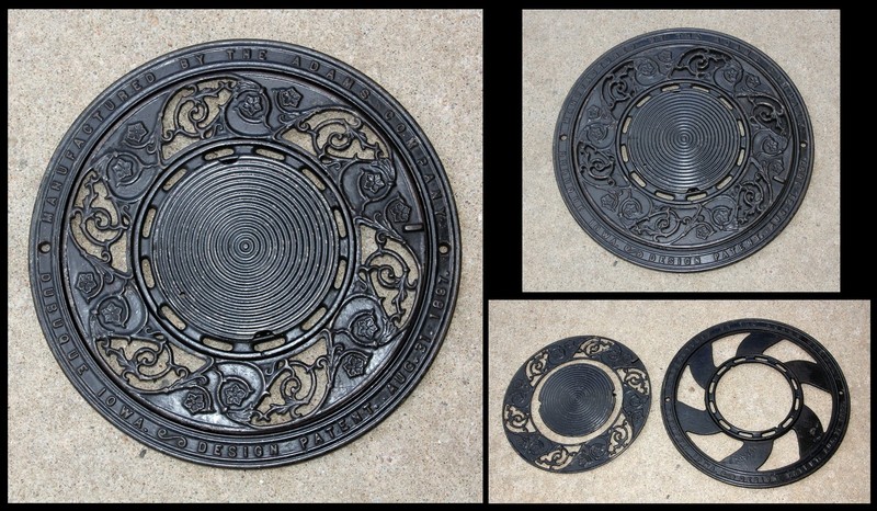 Antique 1897 Adams Co 3 pc Cast Iron Round Floor Grate Vent Register Dubuque IA