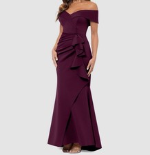 Xscape Women's Red Solid Scuba Off-Shoulder Gown Dress Size 8
