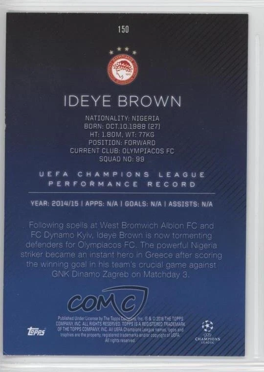 2015-16 Topps UCL Showcase Ideye Brown #150 Rookie RC - Image 2 of 2