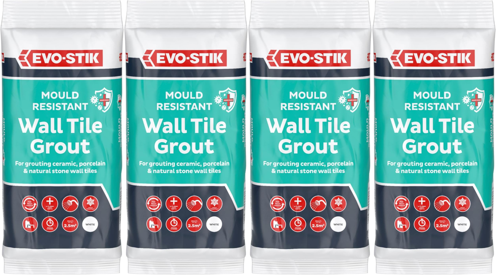 4x Evo-Stik Wall Tile Grout Ceramic Porcelain Stone Mould Resistant 500g - White
