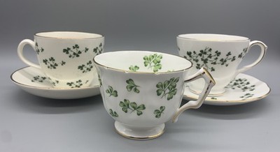 Vintage Teacup & Saucer Shamrock Lot 3 Aynsley & Duchess & Carrigaline Gold Trim