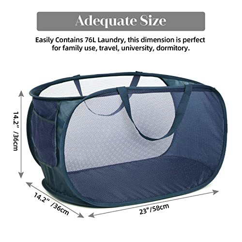 Durable Collapsible Laundry Baskets, Mesh Pop Up Pop Horizontal 2 x Navy Blue - Bild 3 von 6