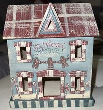 Wooden SALT BOX House Hand Painted Christmas Country Primitive Folk Art 6 1/2” H
