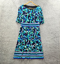 Jones New York Womens A-line Dress Size 8 Blue Black Floral Stretch Knit