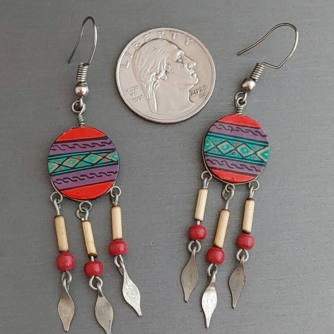 Vibrant Multicolor Peruvian Wire Work Earrings Et… - image 5