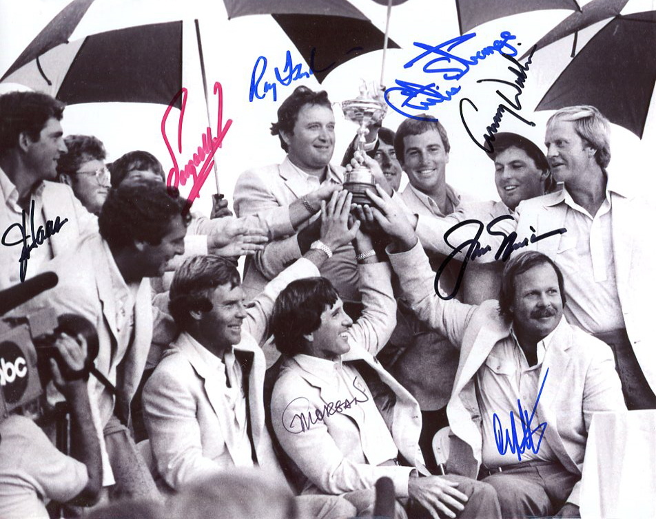 1983 RYDER CUP HAND SIGNED 8x10 PHOTO+COA 8 SIGNED+JACK NICKLAUS JSA LETTER 